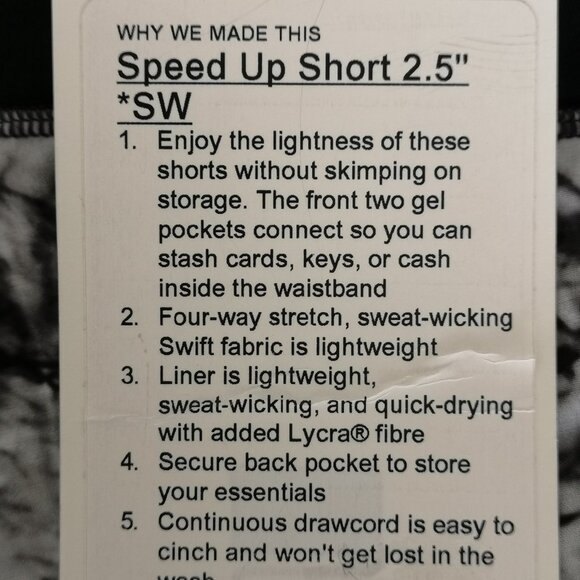 NWT LULULEMON SEAWHEEZE Black White Print Speed Up LR 2.5"Lined Shorts 10 - Picture 8 of 8